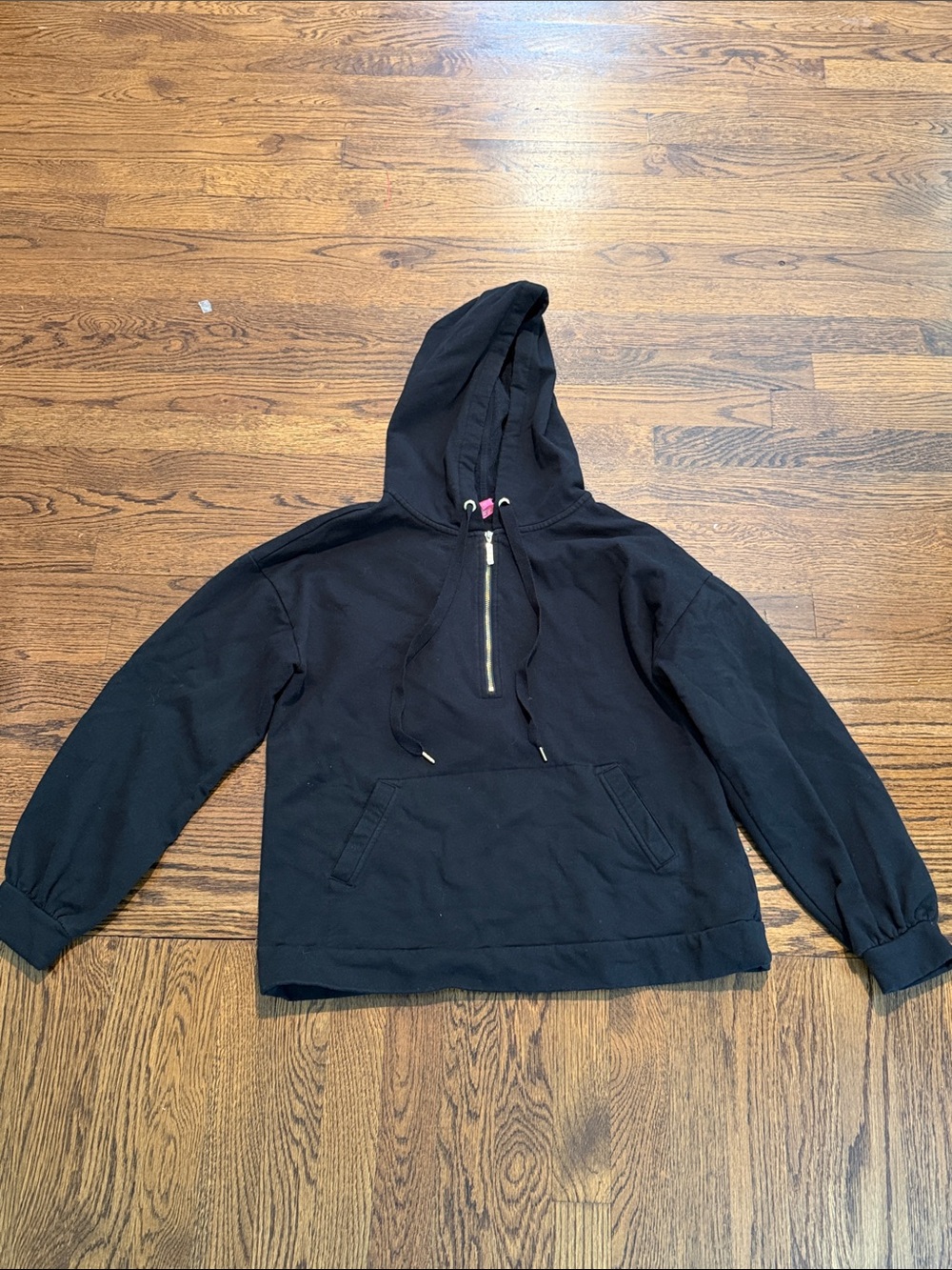 Black Half-Zip Hoodie with Drawstring